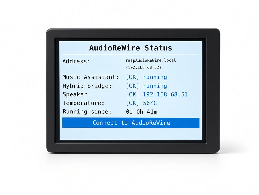 Status screen showing network address, services, and temperature